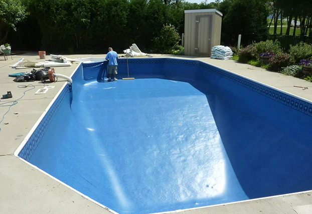 Grecian Pool Liner Replacement with Fountain in Shallow End