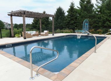 20x40 Rectangle Pool, 8' Deep with Diving Board with Stone Coping and Stone Lid in Delafield WI 