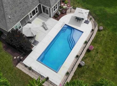 Wales WI Fiberglass Pool Olympia 16 with Custom Tanning Ledge 