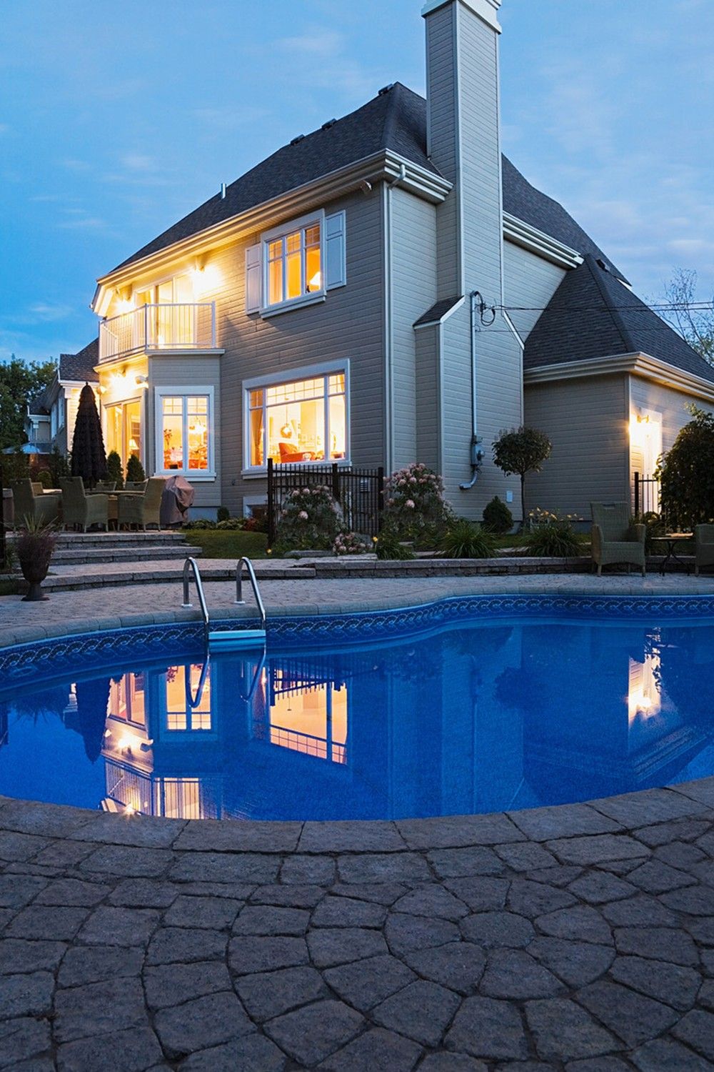inground pool in the evening