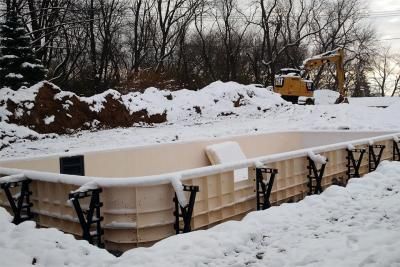 Pool being built during winter season Pool being built during winter season